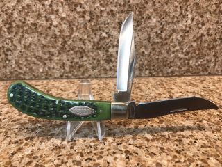 Sulphur River Custom Knife With 2 Blades And Green Jigged Handles Made In Texas