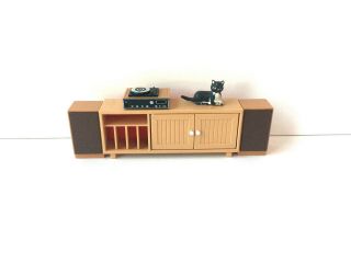 Vintage Tomy Smaller Homes Record Cabinet Console,  Speakers,  Record Player,  Cat