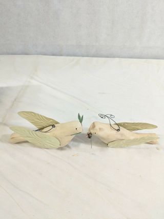 I6 Set Of 2 Wood Metal Antiqued Bird Ornaments 5 " Long