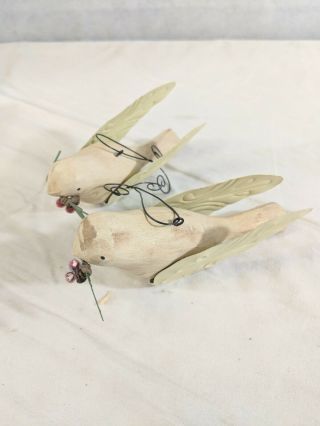 i6 Set Of 2 Wood Metal Antiqued Bird Ornaments 5 