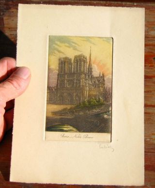 NOTRE DAME ANTIQUE FRENCH SIGNED ETCHING 3 OF 4 PARIS FRANCE 2
