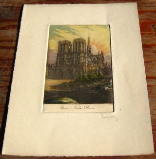 NOTRE DAME ANTIQUE FRENCH SIGNED ETCHING 3 OF 4 PARIS FRANCE 3