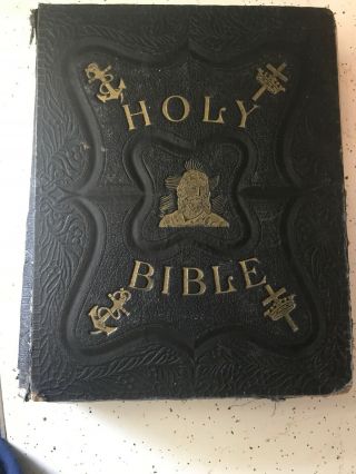 Antique Large Early 1900s Holy Bible Pictorial Family History