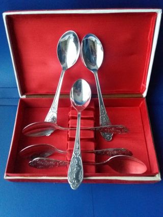 Antique Vintage Russian Silverplate Set Of 6 Tea Spoons Melchior Ussr Orig.  Box