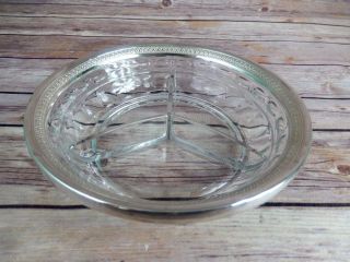 Antique WEIDLICH Sterling 925 Rimmed Divided Relish Glass Serving Dish 7.  25 