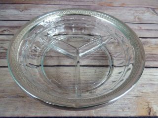Antique WEIDLICH Sterling 925 Rimmed Divided Relish Glass Serving Dish 7.  25 