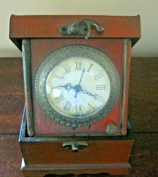 Antique Look Mountain Wooden Jewelry Box With.  Quartz Clock