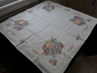 Vintage Antique Table Cloth Fruit / Cherries 30 X 29 Card Table Linen