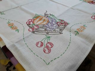 Vintage Antique Table Cloth Fruit / Cherries 30 x 29 Card Table Linen 2