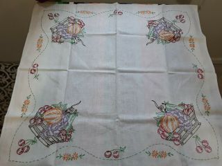 Vintage Antique Table Cloth Fruit / Cherries 30 x 29 Card Table Linen 4