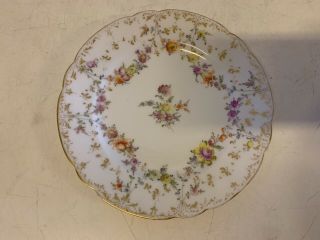 Antique Dresden Ambrosius Lamm Porcelain Salad Plate With Floral Decorations