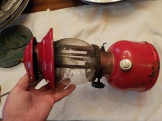 Vintage Coleman Red Lantern With Pyrex Globe Made In Usa Wichita Kansas