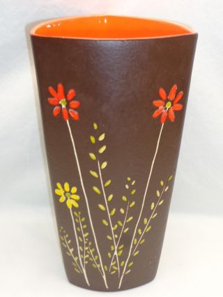 Vtg Flower Vase Pop Art Eclectic Boho Brown Orange Yellow 1980s Art Decor Cute