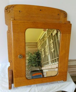 Antique Oak Wall Medicine Cabinet Towel Bar With Mirror