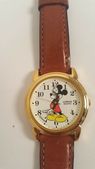 Vintage Women Mickey Mouse Lorus By Seiko Watch Quartz Leather Strap