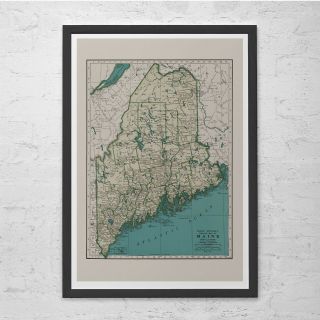 Maine Map Print - Vintage Map Of Maine - Old Map Print,  Vintage Wall Art,  Antiqu