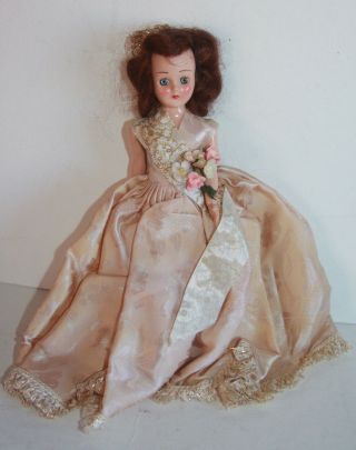 Vintage Queen Doll Movable Eyes Bands In Neck & Shoulders Hard Plastic 7 1/2 "