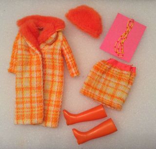 Vtg Barbie Made For Each Other Coat,  Skirt,  Neckalce,  Orange Boots,  Hat