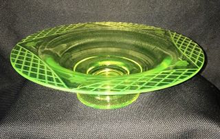 Antique Vintage Lime Green Vaseline Depression Glass Footed Fruit Bowl