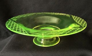 Antique Vintage Lime Green Vaseline Depression Glass Footed Fruit Bowl 2