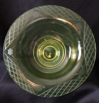 Antique Vintage Lime Green Vaseline Depression Glass Footed Fruit Bowl 3