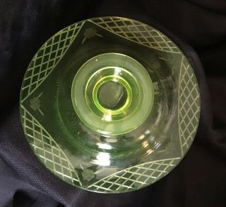 Antique Vintage Lime Green Vaseline Depression Glass Footed Fruit Bowl 4