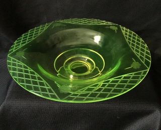 Antique Vintage Lime Green Vaseline Depression Glass Footed Fruit Bowl 5