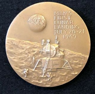 Apollo 11 Man’s First Lunar Landing In 1969 2 - 1/2” Bronze Medallion Paperweight