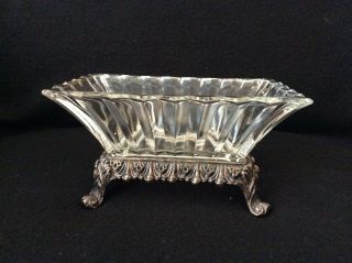 F B ROGERS SILVER COMPANY BASE WITH REMOVABLE LEAD CRYSTAL SERVING DISH 3