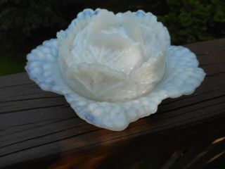 Antique Opalescent White Milk Glass Cauliflower Bowl With Lid