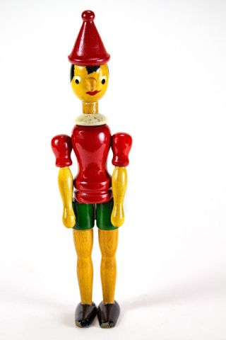 Christmas Pinocchio Wooden Figure 11 " Vintage Toy Doll Articulating Hand Painted
