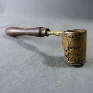 Antique French Brass Powder Measure Adjustable Tool Wood Handle Marked H&n