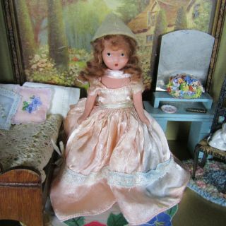 Vintage Nancy Ann Storybook Girl Doll Bisque Porcelain Jointed Pink Antique 40s