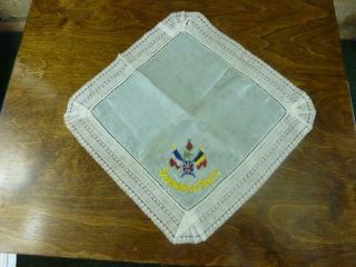 Vintage Wwi Embroidered Silk & Handmade Lace Handkerchief Souvenir Of France 1