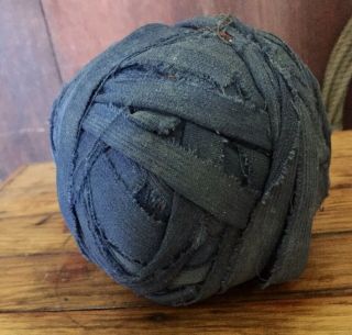 Large Early Antique Blue Fabric Rag Ball Textile Aafa
