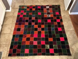 Antique Silk Or Velvet Type Crazy Quilt Squares Very Bright Colors 1900’s