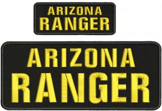 Arizona Ranger Embroidery Patches 4x10 And 2x5 Hook On Back Gold Black