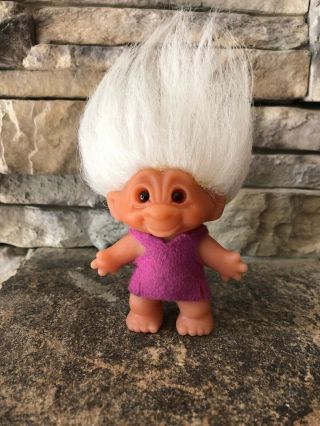 Vintage Norfin Troll Doll By Dam 3” White Hair Amber Eyes Made In Denmark