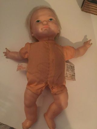 Vintage Ideal Baby Doll Pull String Head & Legs Move 10 " Thumbelina