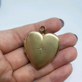 Antique Victorian Yellow Gold Filled Heart Shaped Locket With Paste Stone " B "