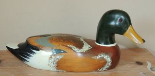 L@@k Vintage Antique Solid Wood Hand Carved Mallard Duck Decoy Hand Painted