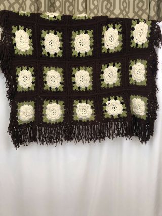 Vintage Hand Crochet Floral Afghan Blanket Throw Retro Granny Square
