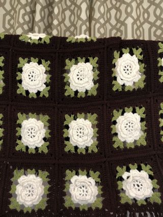Vintage Hand Crochet Floral Afghan Blanket Throw Retro Granny Square 2