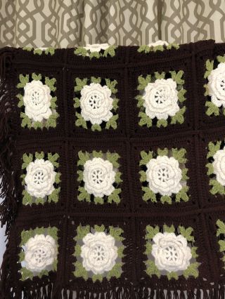 Vintage Hand Crochet Floral Afghan Blanket Throw Retro Granny Square 3