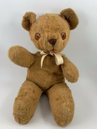 Vintage 1960’s Era Well Loved Light Brown Teddy Bear With Zippered Back