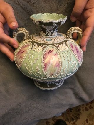 Antique Maple Leaf Nippon Hand Painted Porcelain China Vase Floral Made in japan 2