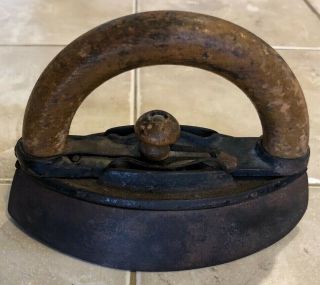 Antique Sad Iron With Wood Handle & Iron Rest,  4 3/4 