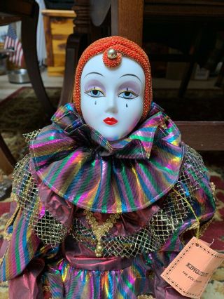 Vintage Kingstate Hand Painted Bisque Porcelain Mardi Gras Harlequin Doll Clown