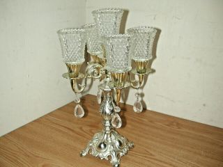 Vintage Victorian Style Silver Plated 5 - Candle Candelabra Stand W/ Glass Holders