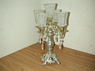 VINTAGE VICTORIAN STYLE SILVER PLATED 5 - CANDLE CANDELABRA STAND W/ GLASS HOLDERS 4